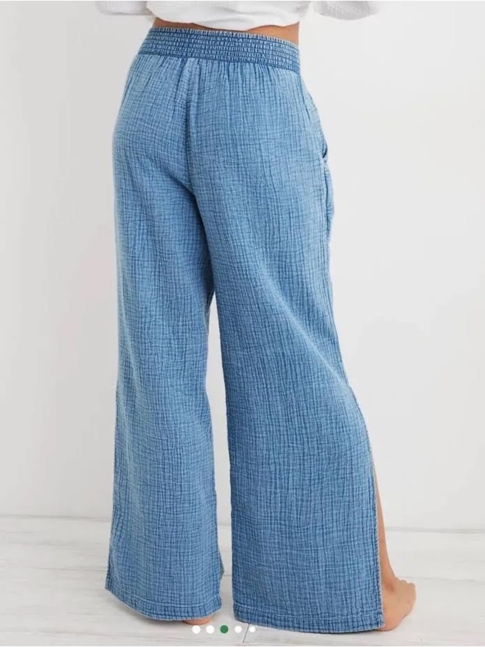 aerie Light Blue Wide-Leg Split-Side Pants - Picture 3 of 4